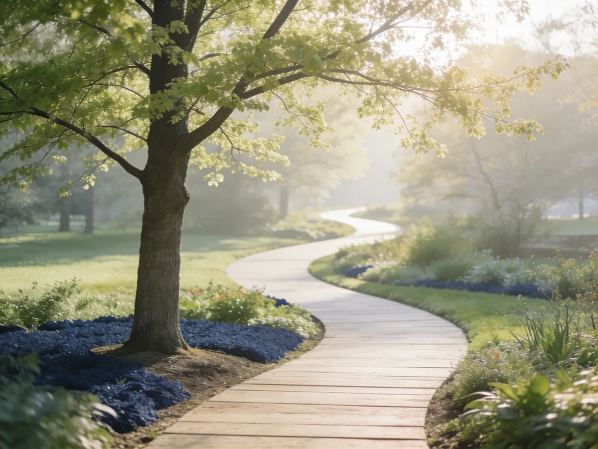 A garden path opening toward sunlight
